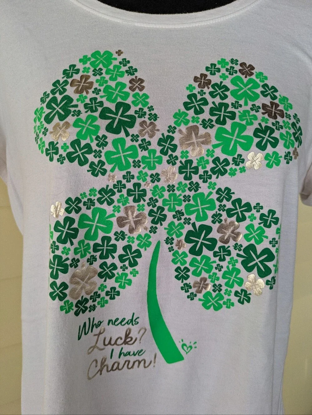 Justice White Girls Short Sleeve Tee with Green & Gold Shamrocks Size 20 Plus